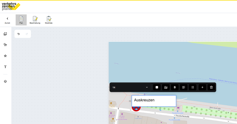 Texteditor im Verkehrszeichen-Planer